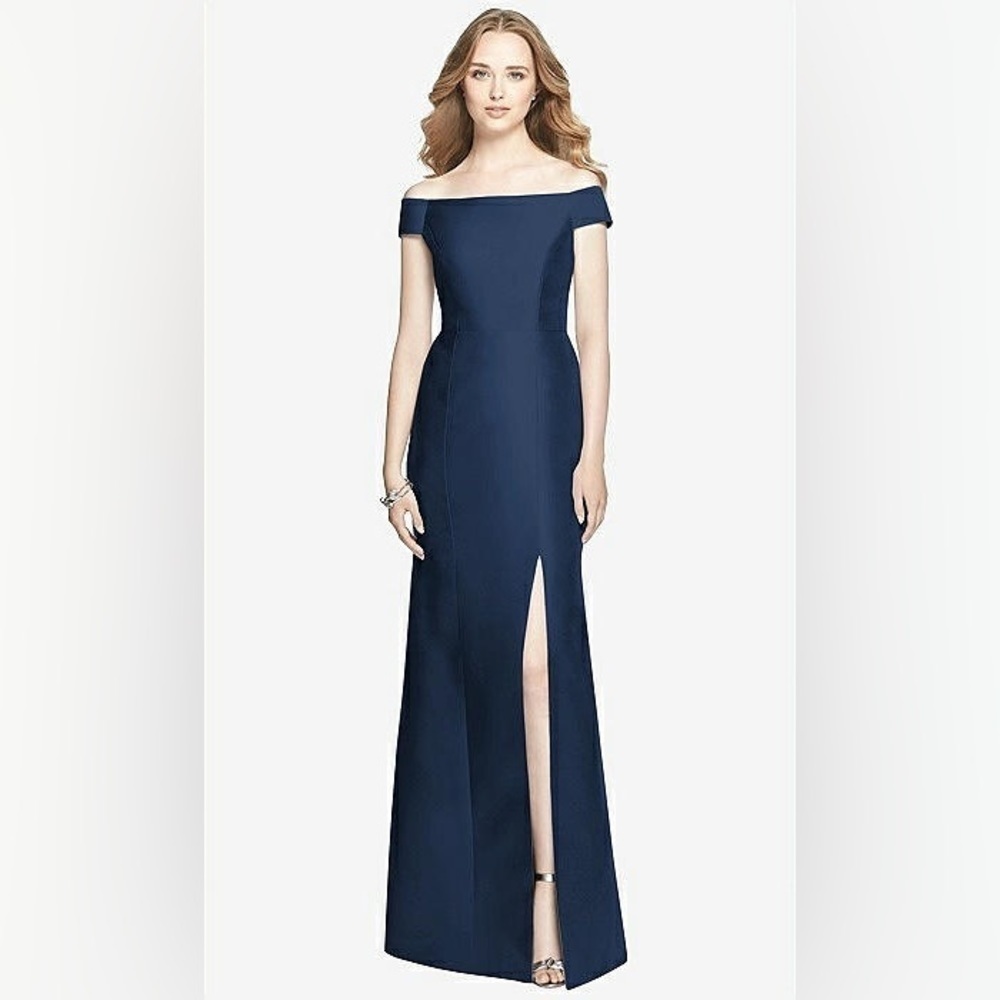 Alfred Sung Style D751 Off-The-Shoulder Criss Cross Back Satin Dress—Size 0